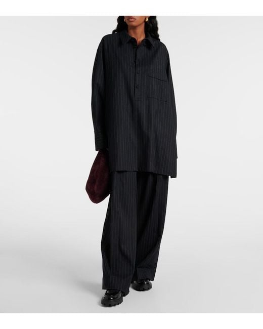 Plan C Black Pinstripe Wool-Blend Wide-Leg Pants