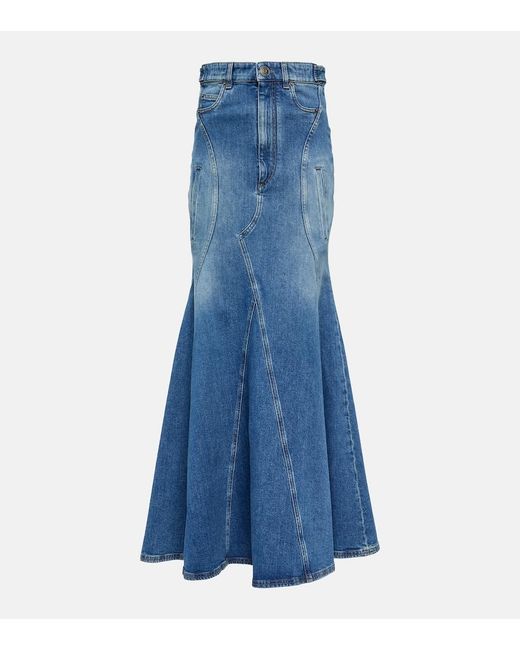 Burberry Flared Denim Maxi Skirt in Blue | Lyst