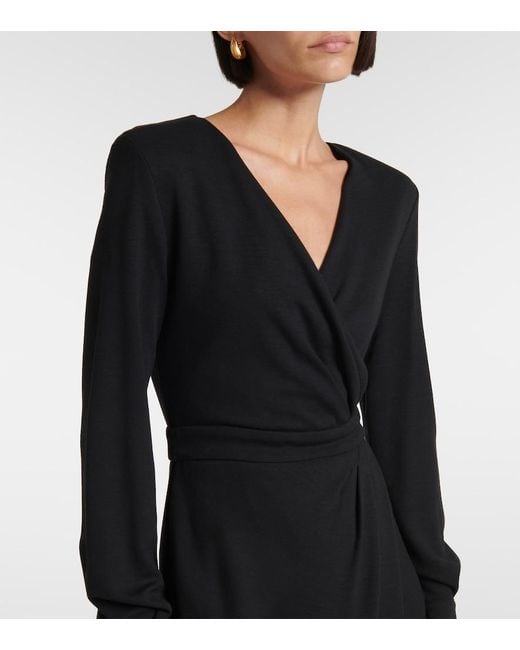 Max Mara Black Virtus Gathered Jersey Midi Dress