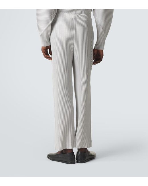 Homme Plissé Issey Miyake White Color Pleats Straight Pants for men