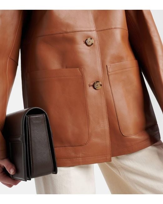 Totême  Brown Oversized Leather Jacket