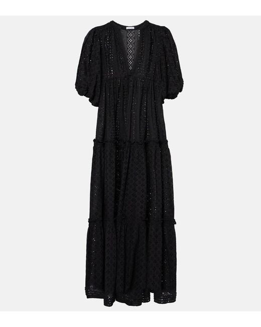 Poupette Black Tiered Cotton Midi Dress