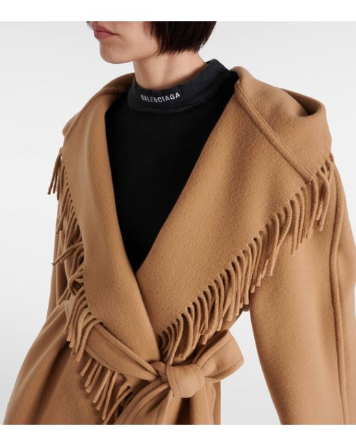 Balenciaga Natural Fringed Wool Wrap Coat