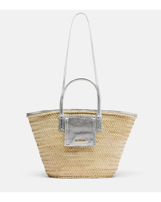 Jacquemus White Soli Medium Croc-Effect Raffia Basket Bag