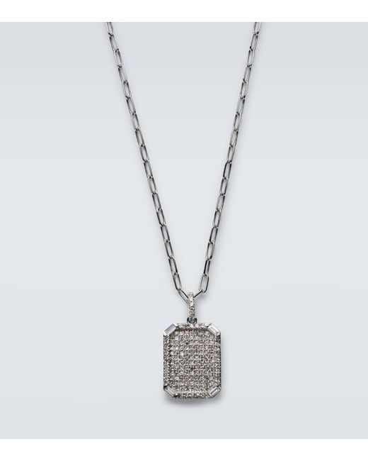 SHAY 18kt White Gold Id Pendant Necklace With Pave Diamonds for men