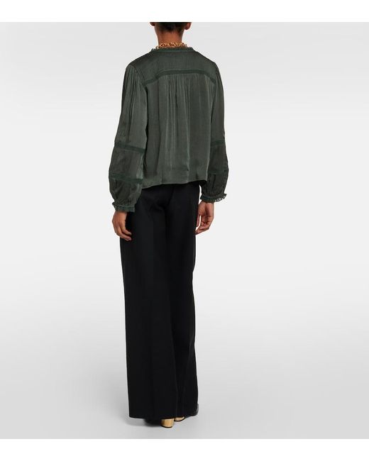 Velvet Green Koren Lace-Trimmed Blouse