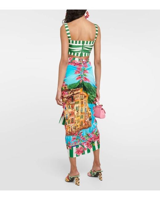 Dolce Gabbana Women's White Portofino Ruched Silk Midi Skirt