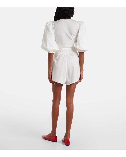 Adriana Degreas White Solid Pleated Cotton Shorts