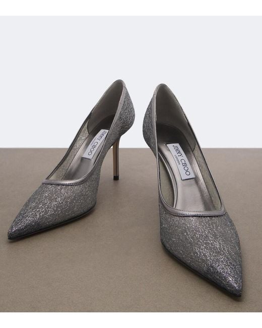 Jimmy Choo Gray Love Embroidered Glitter Pumps