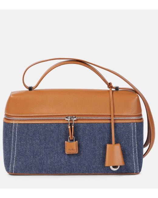 Loro Piana Blue Leather-Trimmed Denim Shoulder Bag