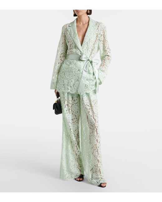 Dolce & Gabbana Green Belted Lace Blazer