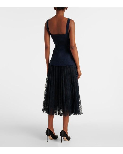 Oscar de la Renta Blue Cotton-Blend Tweed And Guipure Maxi Dress
