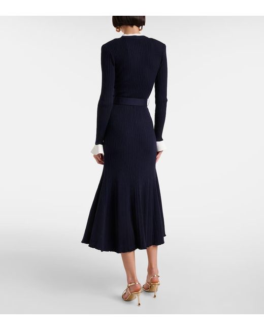 Self-Portrait Blue Ribbed-Knit Midi Dress