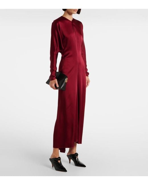 Victoria Beckham Red Draped Crepe Satin Midi Dress