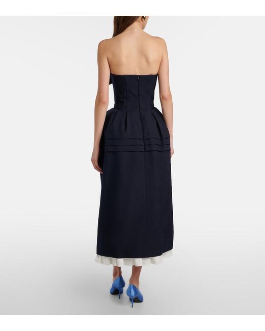 ShuShu/Tong Blue Bow-Detail Wool And Silk Midi Dress