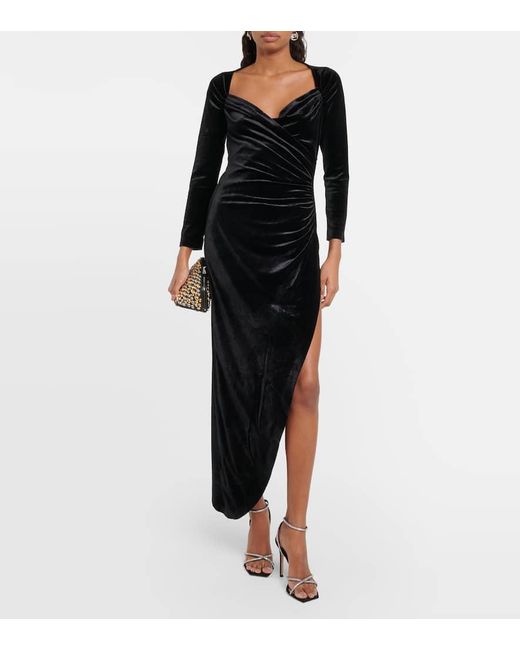 Norma Kamali Black Ruched Stretch-velvet Midi Dress