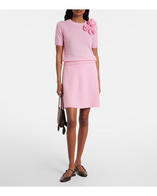Jardin Des Orangers Pink Floral-Applique Wool And Cashmere Sweater