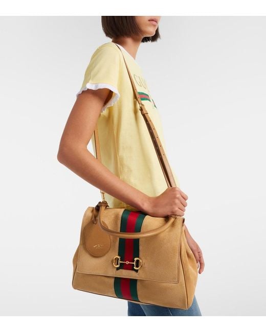 Gucci Natural Paparazzo Medium Suede Top-Handle Bag