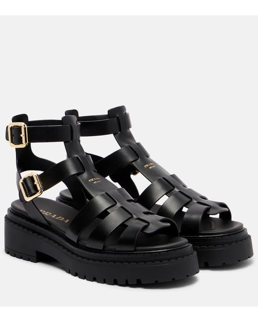 Prada Black Leather Sandals