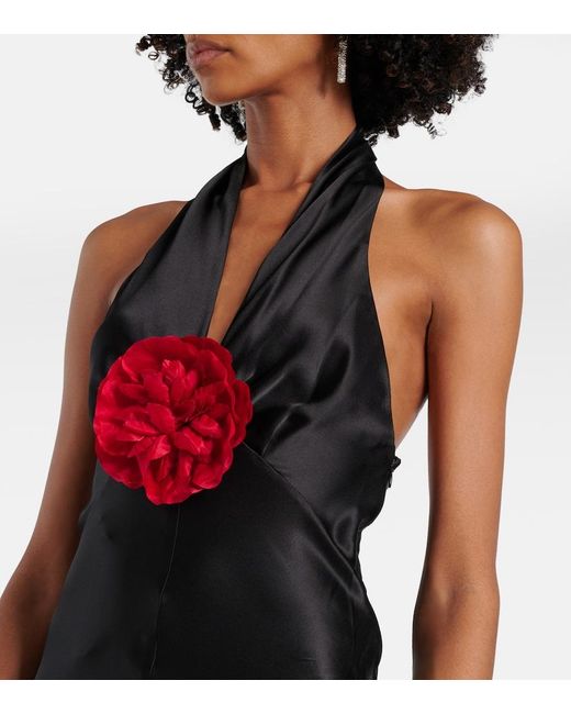 Rodarte Black Floral-Applique Silk Satin Maxi Dress