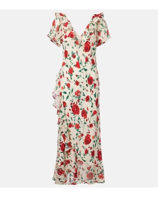 Rixo White Maxikleid Clementina Aus Seide