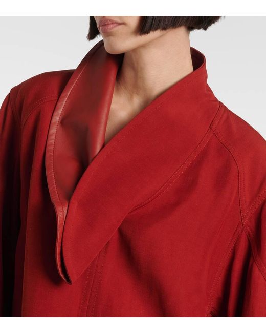 Bottega Veneta Red Oversized-Bluse Aus Crêpe Aus Einer Baumwollmischung Mit Lederbesatz