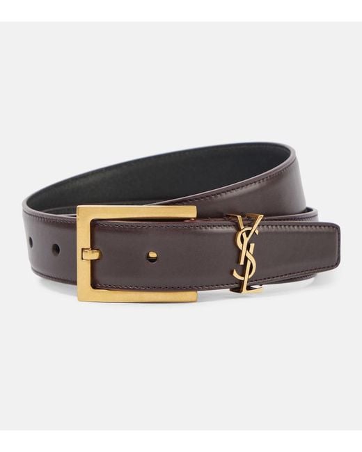 Saint Laurent Brown Cassandre 30Mm Leather Belt