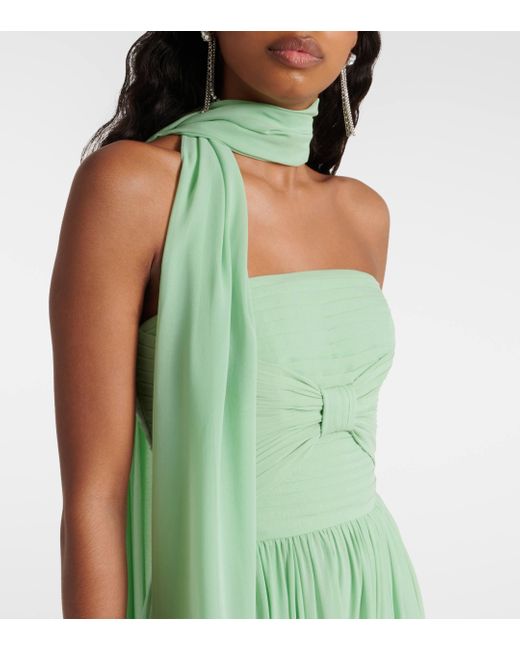Elie Saab Green Scarf-detail Pleated Silk Gown
