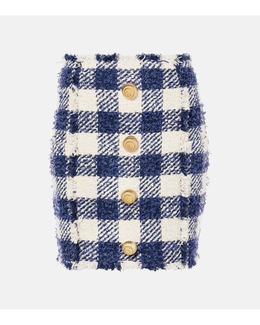Minifalda De Tweed De Tiro Alto Balmain de color Blue