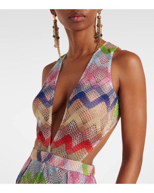 Missoni White Zigzag Lame Jumpsuit