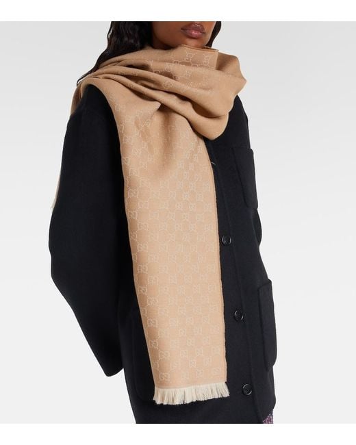 Gucci Natural Gg Wool Jacquard Scarf