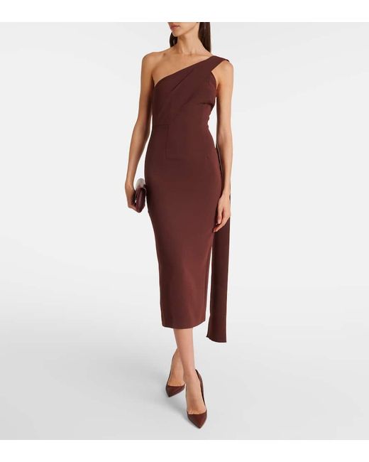 roland mouret asymmetric cady midi dress Long Sleeve Stretch Cady Midi Dress in Navy Roland Mouret