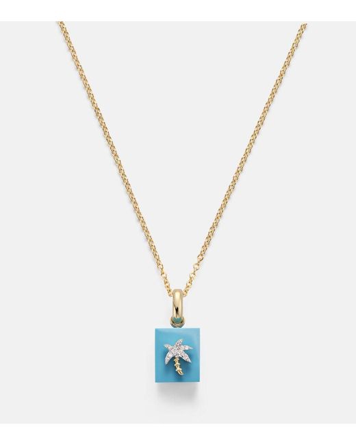 Yvonne Léon Blue Palmier And Le Cubo 9Kt Earring And Pendant Set With And Diamonds