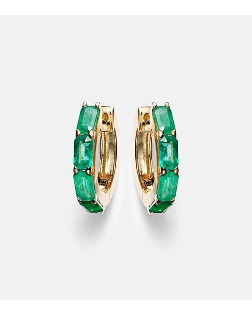 SHAY White 18Kt Huggie Earrings With Emeralds