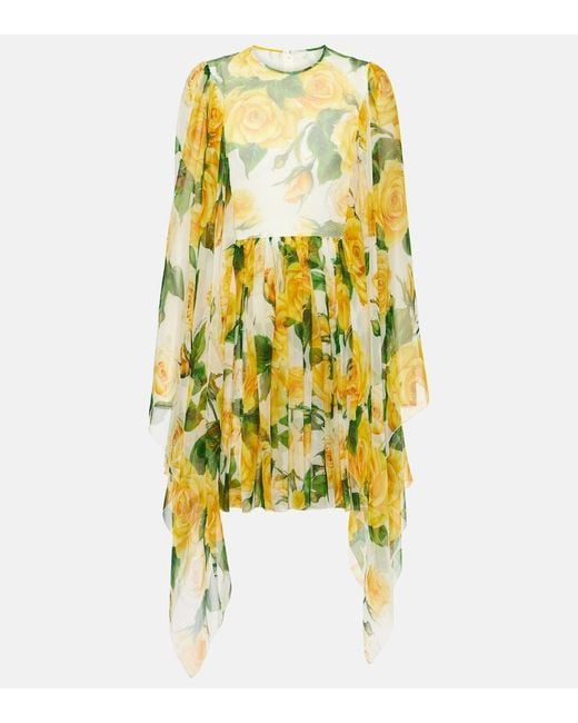 Dolce & Gabbana Yellow Floral Silk Chiffon Minidress