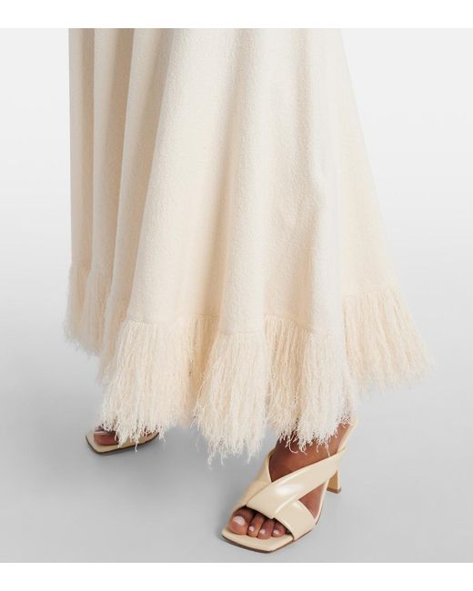 Bottega Veneta White Fringed Cotton-Blend Bouclé Maxi Skirt