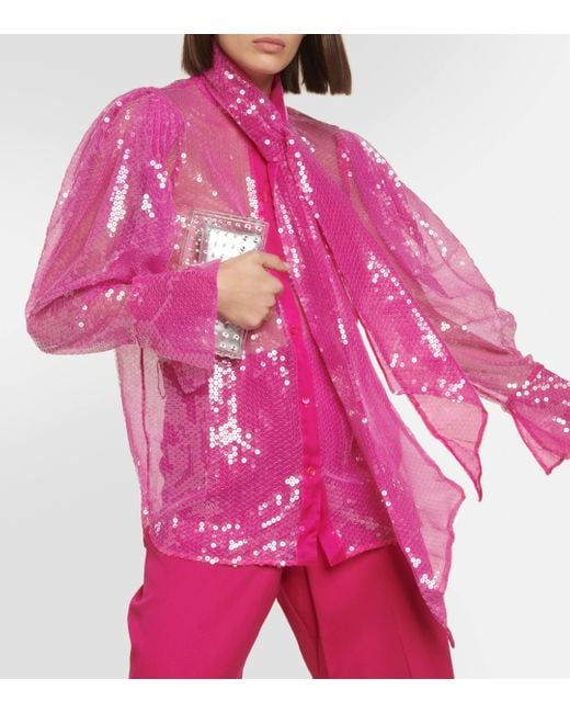 Nina Ricci Pink Sequined Sheer Blouse