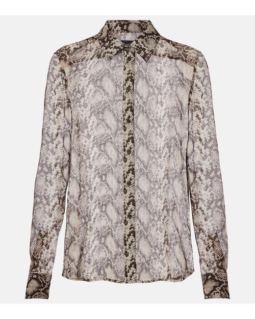 Nili Lotan Brown Gaia Snake-Print Silk Shirt