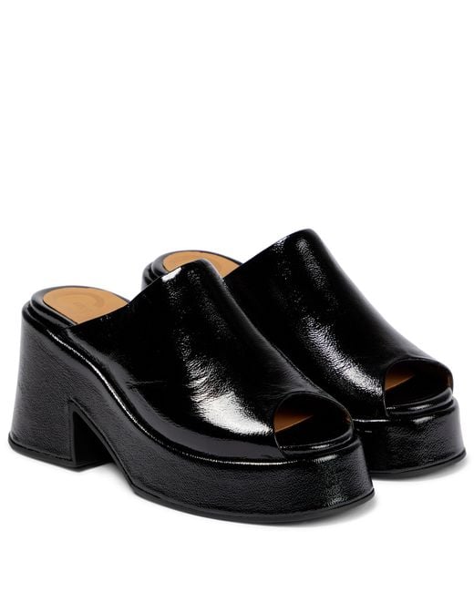 Ganni Platform Patent Leather Sandals in Black | Lyst