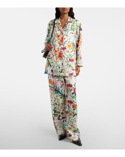 Gucci White Flora Silk Twill Shirt