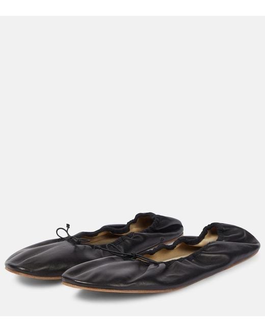 The Row Black Nappa Leather Round Ballet Flats