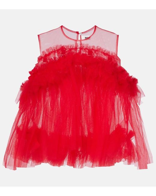 Noir Kei Ninomiya Red Ruffled Tulle Top