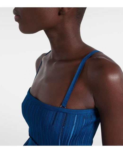 Alaïa Blue Ribbed-Knit Top