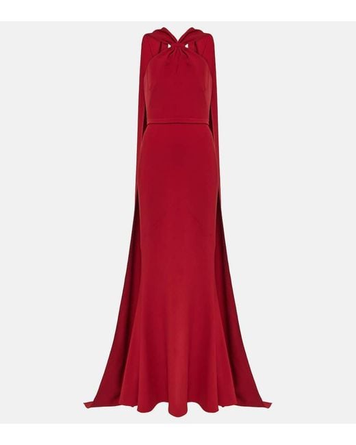 Safiyaa Red Lilien Halterneck Crepe Gown