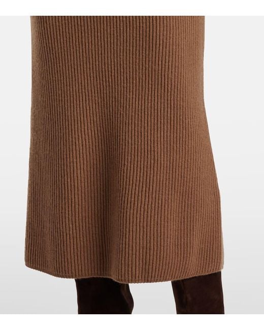 Max Mara Brown Just Ribbed-Knit Wool And Cashmere Midi Skirt