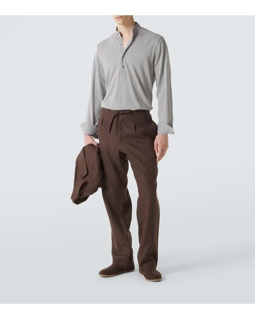 STÒFFA Gray Cotton And Silk Henley Shirt for men