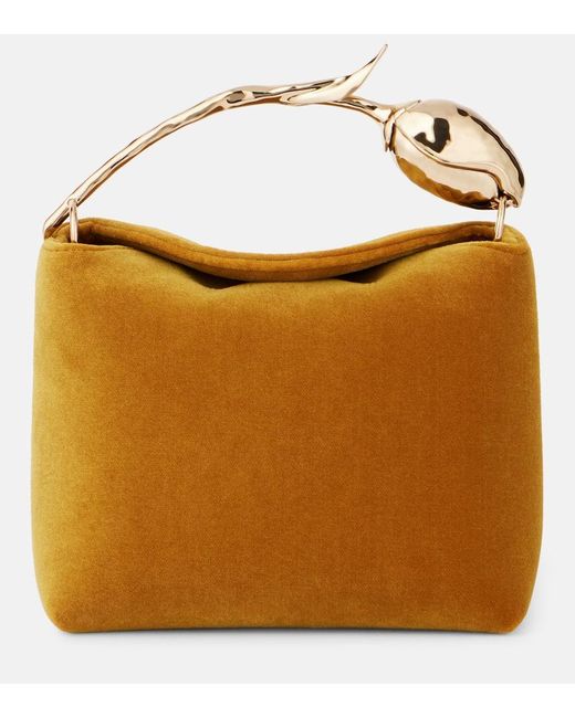 Erdem Brown Verzierte Tote Bag Bloom Mini Aus Samt