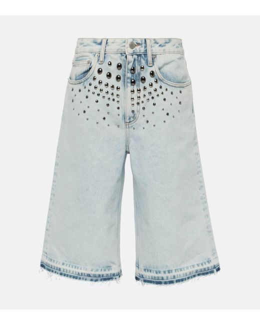 Alessandra Rich Blue Embellished Denim Bermuda Shorts