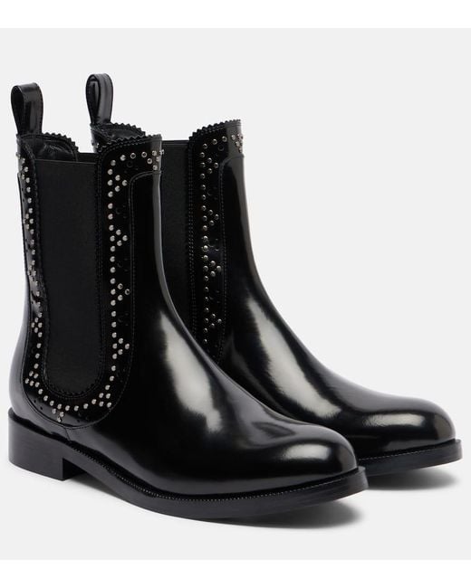 Aquazzura Women's Black Skye Embellished Leather Chelsea Boots