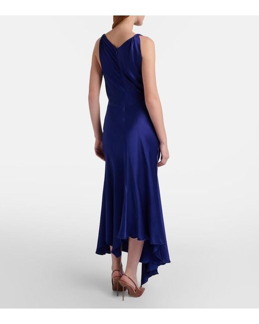 Victoria Beckham Blue Draped Asymmetric Satin Midi Dress